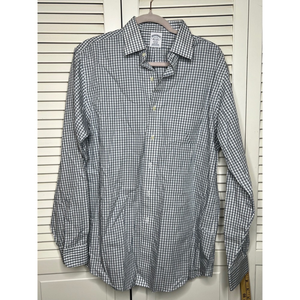 Brooks Brothers Regent 16-35 Gray Gingham Old Money Ivy Non-Iron Supima Shirt - Picture 1 of 3